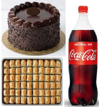 Evde Kutlama Seti: Çikolatalı Pasta 1 kg Baklava ve 1 L Cola
